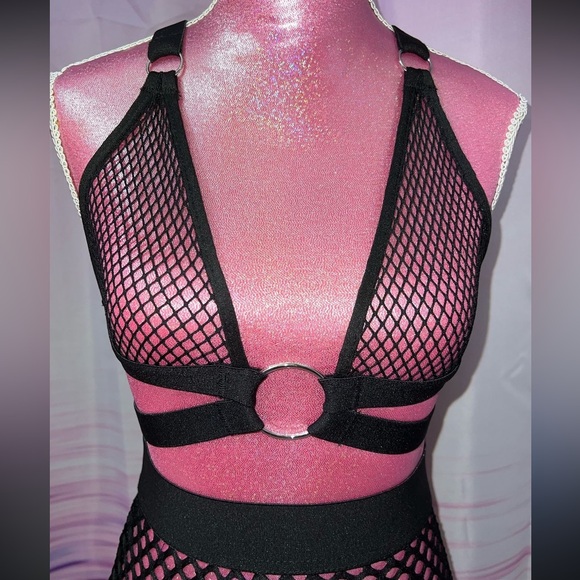 see through rave/festival fishnet halter top & skirt - Picture 2 of 4